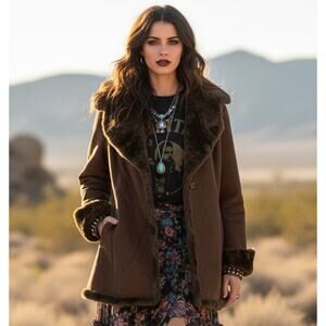 Calvin Klein Faux Suede & Fur Coat — Size Large